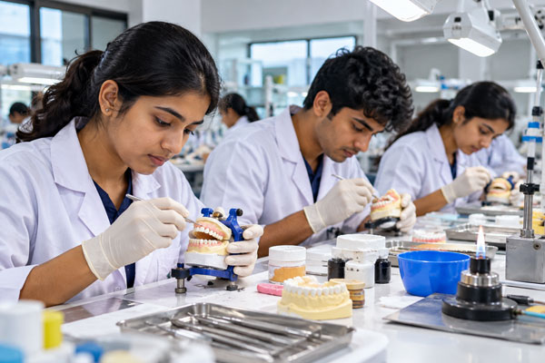 Dental mechanic students training in the dental laboratory at SAIDS Kozhikode